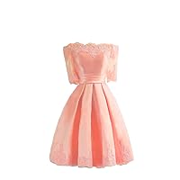 Women's Half Sleeve Satin A Line Homecoming Dress Lace Appliqued Short Cocktail Dresses