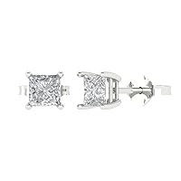 2.1 ct Brilliant Princess Cut Solitaire VVS1 Moissanite Pair of Stud Earrings Solid 18K White Gold Butterfly Push Back