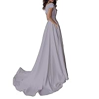 Satin Short Sleeve V Neck Wedding Dress High Split Long Party Cocktail Dresses Formal Prom Gown Women Bridal Bridesmaid Gowns
