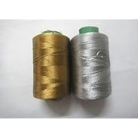 Metallic Gold & Silver - 2 Spools Tubes - 150/2 Denier Viscose Rayon Thread Yarn - Hand & Machine Embroidery Sewing