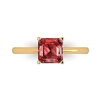 Clara Pucci 1.45ct Asscher Cut Solitaire Natural Scarlet Red Garnet 4-Prong Classic Designer Statement Ring 14k Yellow Gold for Women
