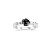 1.30-1.63 Round-Rose Cut Cts Black & White Diamond Engagement Ring in 14K White Gold