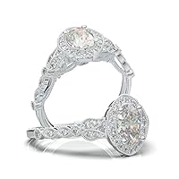 2.75CT Oval Cut Halo Diamond Milgrain Filigree Ring Forever One Colorless Ring for Her 14K White Gold Finish