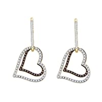 10kt Yellow Gold Womens Cognac-brown Color Enhanced Diamond Dangle Double Heart Earrings 1/2 Cttw