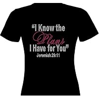 I Know The Plans I Have for You Jeremiah 29:11 Religious Rhinestone Transfer Iron on Bling Black Tee