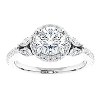 1.38 Carat Round Diamond Moissanite Engagement Ring Wedding Ring Eternity Band Vintage Solitaire Halo Hidden Prong Setting Silver Jewelry Anniversary Promise Ring Gift