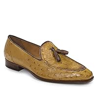 Handmade Men's Loafer Shoes in Gold Brown Ostrich Leather