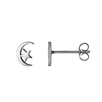 Stainless Steel Tiny Moon & Star Stud Earrings 5/16 inch