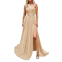 One Shoulder Chiffon Bridesmaid Dresses with Pockets Long Prom Dresses A-Line Formal Evening Gowns Maid of Honer Gowns