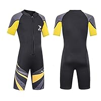 Kids Short Wetsuits 2.5mm Children's Neoprene Suit Short Sleeve, Youth Boy's and Girl's One Piece Shorty Wetsuit for Diving,Swimming,Surfing Water Sports