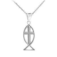 925 STERLING SILVER ICHTHUS (FISH) CROSS PENDANT NECKLACE - Pendant/Necklace Option: Pendant With 20