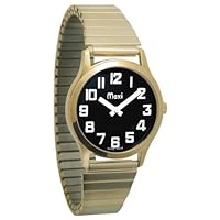 Mens Gold-Tone Low Vision Watch, Black Face, Expansion Band
