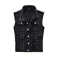 Denim Vest Men's Punk Rock Style Rivet Cowboy Black Jeans Waistcoat Male Motorcycle Jacket Sleeveless Jean Coat
