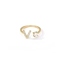 10K 14K 18K Gold Initial Letter Rings for Women Real Gold Adjustable Letters A-Z Ring Stackable Alphabet Rings Jewelry Gift for Women Girls