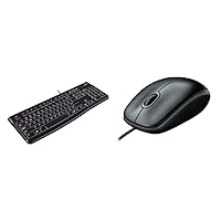 Logitech K120 Ergonomic Desktop USB Wired Keyboard B100 Corded Mouse – Wired USB Mouse - Black