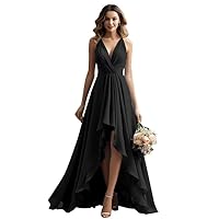 Bridesmaid Dresses for Women with Slit A Line Chiffon Long Spaghetti Strap Formal Party Dress High Low