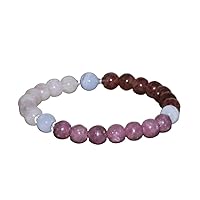 Natural Morganite Strawberry Quartz Lepidolite Gemstone round 6mm  smooth 7inch Beads Stretchble bracelet crystal healing energy stone bracelet for Women & Men Adjustable Size