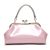 Glossy Patent Leather Handbags Women Kiss Lock Purse Top Handle Handbag Evening Bag Satchel Shoulder Crossbody Bag
