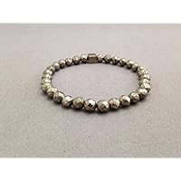 Faceted Pyrite Stretch Bead Bracelet for Emotional Balancing, Auric Shield Protection from Negativity and Confidence 6mm Code- WAR6222