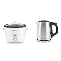 Aroma Housewares Aroma 6-cup (cooked) 1.5 Qt. One Touch Rice Cooker, White (ARC-363NG), 6 cup cooked/ 3 cup uncook/ 1.5 Qt. & Housewares 1.0L / 4-cup Stainless Steel Electric Kettle (AWK-267SB)