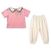 girls' rainbow knit suits,summer new Korean style two-piece suits.