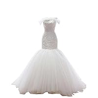 Tulle Trumpet Wedding Gowns for Bride with Capped Short Sleeves Beaded Plus Size Hollow Back