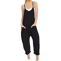 Lviefent Womens Loose Oversized Sleeveless Jumpsuit Adjustable Spaghetti Strap Wide Leg Overall Rompers with Pockets