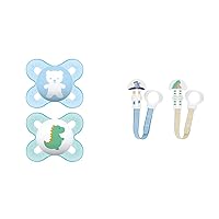 MAM 2-Count Newborn Pacifiers and 2 Pacifier Clips for Boys, Breastfeeding Nipple, Sterilizer Case, Flexible Rings and Fasteners