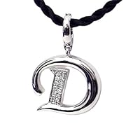 Silver Diamond Initial Pendant D with Silk Cord