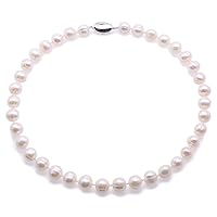 JYX Pearl Jewelry Set 10-12mm White Near Round Freshwater Pearl Necklace Bracelet & Earrings 18