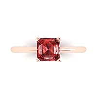 Clara Pucci 1.0 carat Asscher Cut Solitaire Natural VVS1 Red Garnet Proposal Wedding Bridal Anniversary Ring 18K Rose Gold