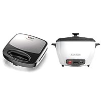 BLACK+DECKER 3-in-1 Waffle Iron WM2000SD, Grill & Sandwich Press Bundle with 6-Cup Rice Cooker