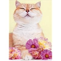 Smiling Cat with Purple Flowers Mother's Day Card