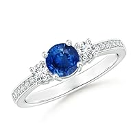 Blue Sapphire CZ Diamond Solitaire with Accents Ring 925 Sterling Silver September Birthstone Gemstone Jewelry Wedding Engagement Women Birthday Gift