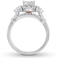 1.40 CT Princess & Round Created Diamond Bridal Wedding Ring Set 14K White Gold Over