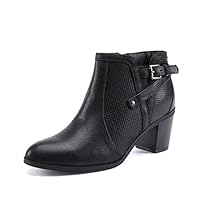 EETTARO Women's Chunky Heel Ankle Boots Fashion Pointed Toe Booties Side Zipper Buckle Shoes