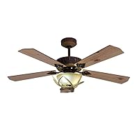 LED Ceiling Fan Lamp with Light and Control Vintage Bark Lighting Lights Chandelier for Home Kitchen Glass Lampshade