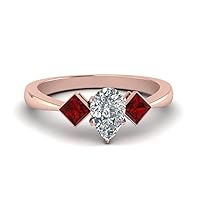 Choose Your Gemstone Kite Design Diamond CZ Ring Rose Gold Plated Pear Shape 3 Stone Engagement Rings Ornaments Surprise for Wife Symbol of Love Clarity Comfortable US Size 4 to 12