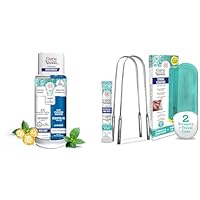 GuruNanda Dual Barrel Oxyburst Whitening Mouthwash with Tongue Scraper - 100% Stainless Steel Tongue Scraper for Adults - 20 Fl Oz Mouthwash & 2 Count