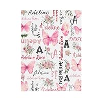 Customized Baby Blankets Personalized Baby Blankets for Girls Boys Floral Animal Baby Plush Blanket Gift for Newborn New Mom (Pink Butterfly)