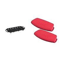 6 Impressions Cast Iron Cornstick Pan & ASBG41 Bakeware Silicone Grips, Red, Set of 2, One Size