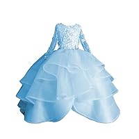Romantic Pearls Beaded Lace 3D Floral Flowers Girls Prom Formal Dresses for Little Girls Teen Girls Juliet Sleeves Kids 2024