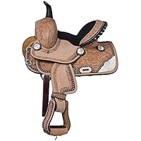 Youth Child Western Premium Leather Barrel Racing Pony Miniature Trail Equestrian Horse Saddle Matching Headstall, Breast Collar, Reins & Saddle Pad Size 8 to 12 (8