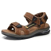 Men's Sandals Genuine Leather Sport Open Toes Sandals Casual Elastic Beach Slippers for Summer