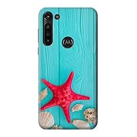 R3428 Aqua Wood Starfish Shell Case Cover for Motorola Moto G8 Power