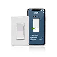 Decora Smart Fan Speed Controller, Wi-Fi 2nd Gen, Neutral Wire Required, Works with My Leviton, Alexa, Google Assistant, Apple Home/Siri & Wired or Wire-Free 3-Way, D24SF-1RW, White