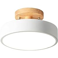 Round Wrought Iron Ceiling Lamp Wooden Decorative Ceiling Light Led Flush Mount Ceiling Light Fixture for Living Room Bedroom Dining Room Kitchen Hallway Entry Foyer Pendant Lamp (Color : Whit