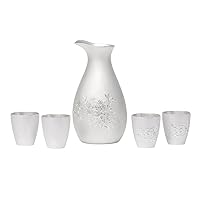 999 Sterling Silver Sake Set, Handmade Carving Flower Pattern Sake Cup Wine Decanter, 5 piece set