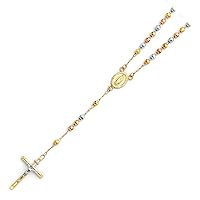 14k Yellow Gold White Gold and Rose Gold 4mm Disco Ball Rosary Necklace 20 Inch Jewelry for Women