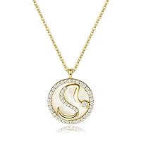 S Necklace,Initial Alphabet Necklace,Necklaces for Women,Sterling silver necklace,Colored zircon,Letter round Pendant,black onyx stone Pendant,gift box,fairy tales,Monogram 26 Capital A-Z,18K gold plated,for Teen Girls